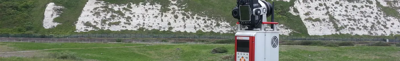 3D laser scanner pointed towards land for surveying